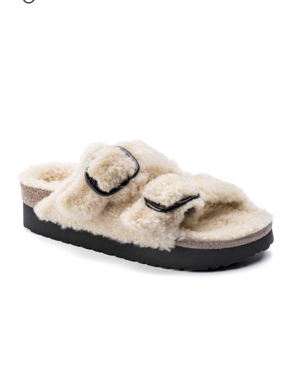 Papillio Cream Shearling Double-Buckle Slide Sandals